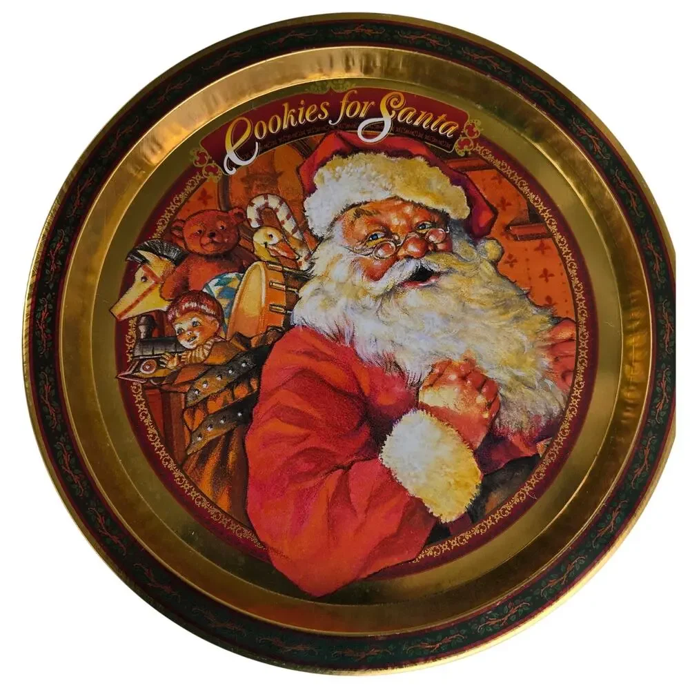 Vintage Cookies for Santa Tin Tray Classic Illustration of Santa Claus Festive